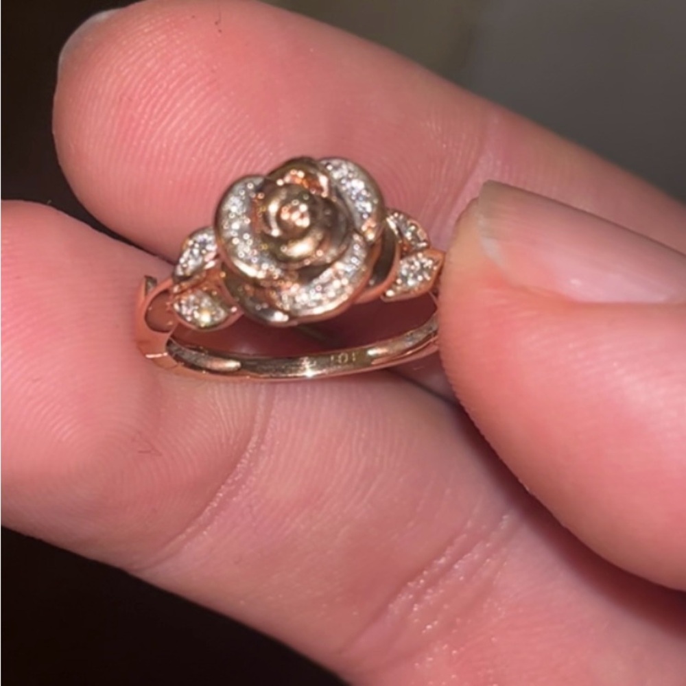 Enchanted Disney Belle 1/10 CT. T.W. Diamond Rose Ring in 10K Rose Gold